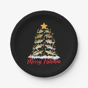 Merry Fishmas Funny Christmas Tree Lights Fish Fis Paper Plate