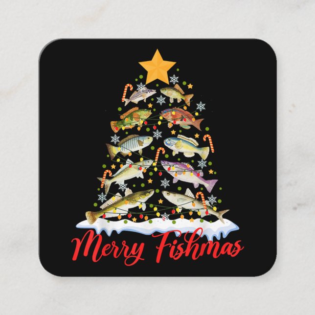 Merry Fishmas Funny Christmas Tree Lights Fish Fis Square Business Card (Front)