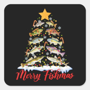 Merry Fishmas Funny Christmas Tree Lights Fish Fis Square Sticker