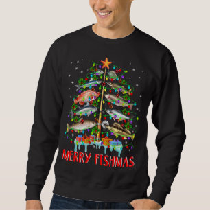 Merry Fishmas Funny Christmas Tree Lights Fish Fis Sweatshirt