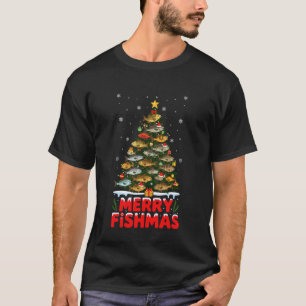 Merry Fishmas Funny Christmas Tree Lights Fish Fis T-Shirt