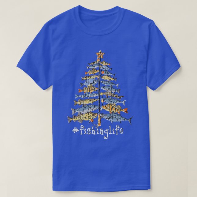 Merry Fishmas Funny Christmas Tree Lights Fish Fis T-Shirt (Design Front)