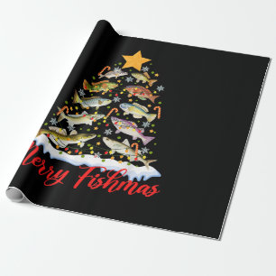 Merry Fishmas Funny Christmas Tree Lights Fish Fis Wrapping Paper