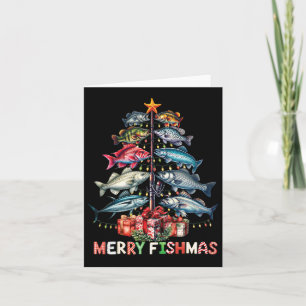Merry Fishmas Funny Christmas Tree Lights Fishing  Card