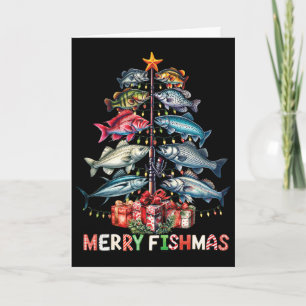 Merry Fishmas Funny Christmas Tree Lights Fishing Card
