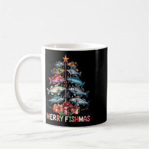 Merry Fishmas Funny Christmas Tree Lights Fishing Coffee Mug
