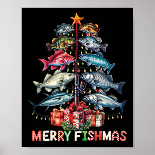 Merry Fishmas Funny Christmas Tree Lights Fishing  Poster