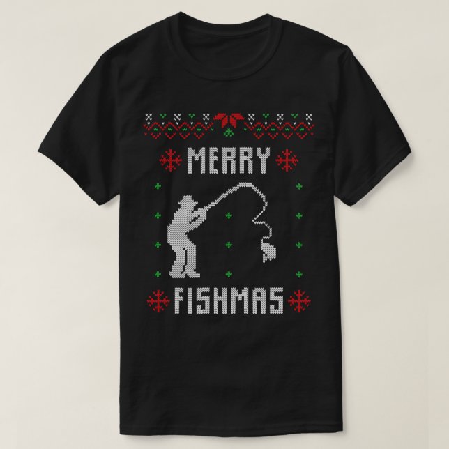 Merry Fishmas Funny Christmas Xmas For Fishers T-Shirt (Design Front)