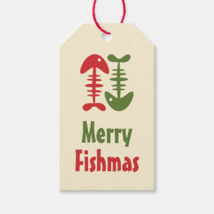 Merry Fishmas Funny Cute Retro Christmas Fish Bone Gift Tags