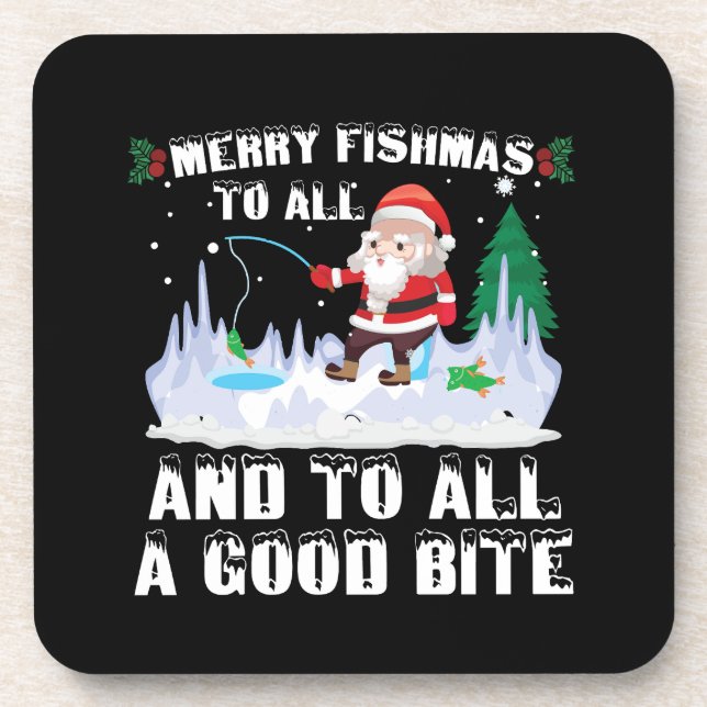 Merry Fishmas Funny Fish Fishing Fisherman Xmas Coaster (Front)