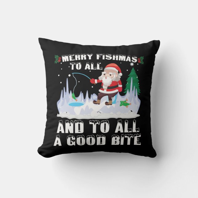 Merry Fishmas Funny Fish Fishing Fisherman Xmas Cushion (Front)
