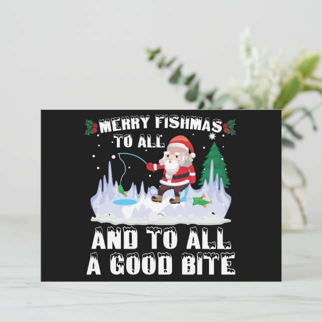 Merry Fishmas Funny Fish Fishing Fisherman Xmas Invitation (Standing Front)
