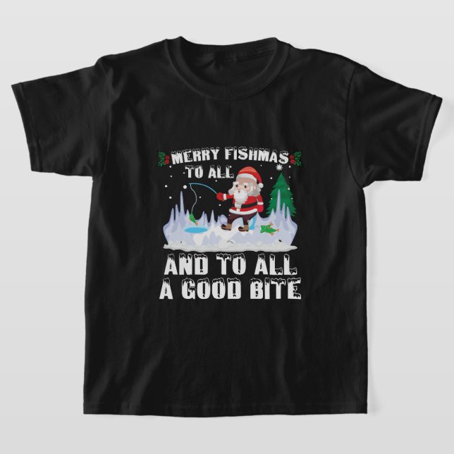 Merry Fishmas Funny Fish Fishing Fisherman Xmas T-Shirt (Laydown)