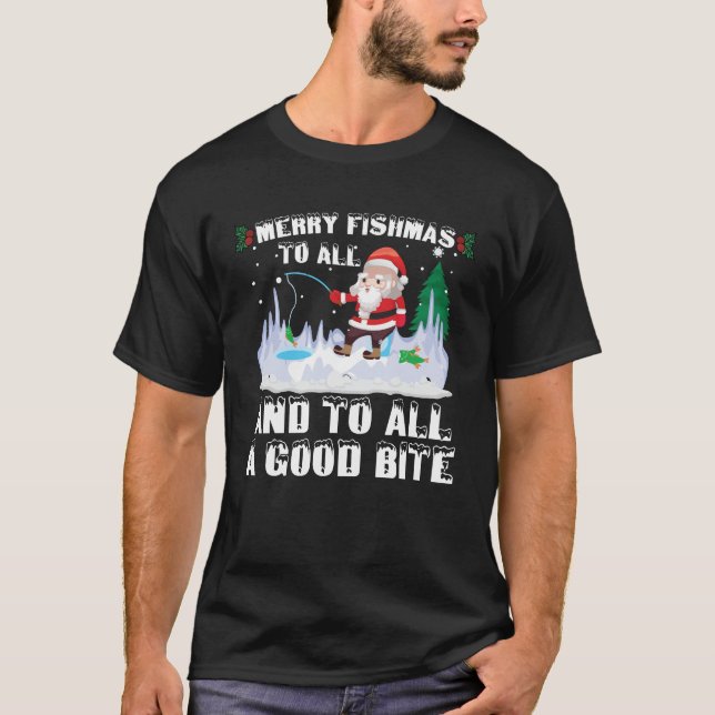 Merry Fishmas Funny Fish Fishing Fisherman Xmas T-Shirt (Front)