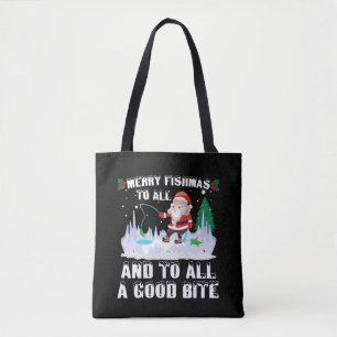 Merry Fishmas Funny Fish Fishing Fisherman Xmas Tote Bag