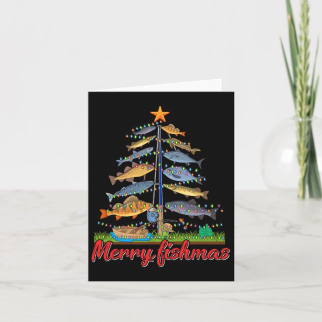 Merry Fishmas Funny Fisher Christmas Tree Fishing  Card (Front)