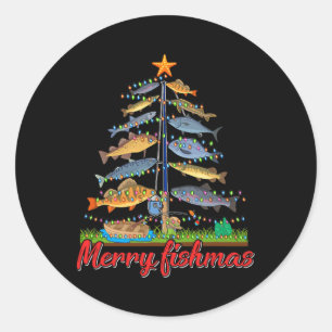 Merry Fishmas Funny Fisher Christmas Tree Fishing Classic Round Sticker