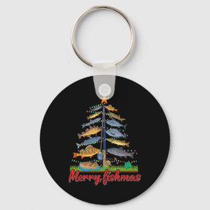 Merry Fishmas Funny Fisher Christmas Tree Fishing Key Ring
