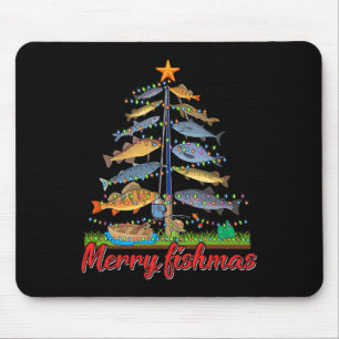 Merry Fishmas Funny Fisher Christmas Tree Fishing Mouse Mat