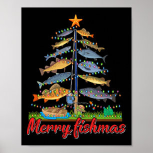 Merry Fishmas Funny Fisher Christmas Tree Fishing Poster