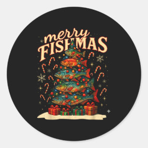 Merry Fishmas Funny Fishing Christmas Design  Classic Round Sticker