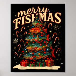 Merry Fishmas Funny Fishing Christmas Design Poster