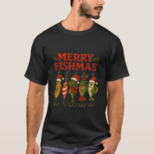 Merry Fishmas Funny Fishing Christmas Holiday Pun  T-Shirt