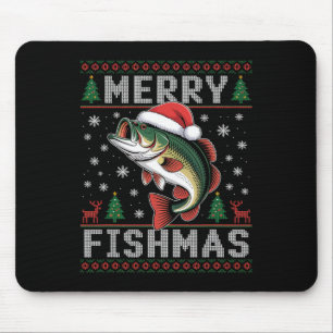 Merry Fishmas Funny Fishing Christmas Mouse Mat