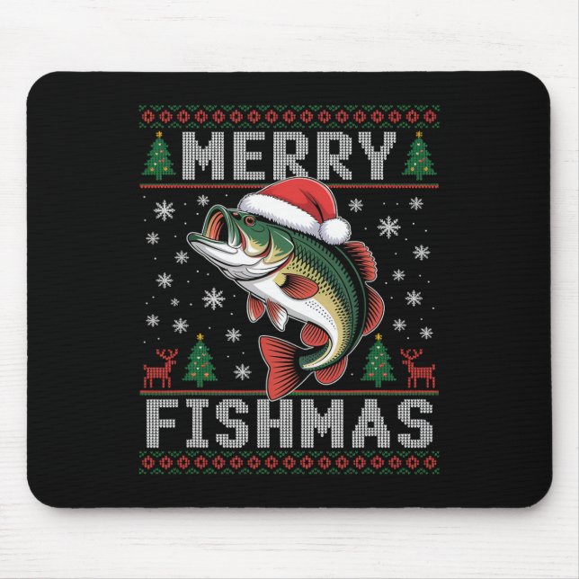 Merry Fishmas Funny Fishing Christmas  Mouse Mat (Front)