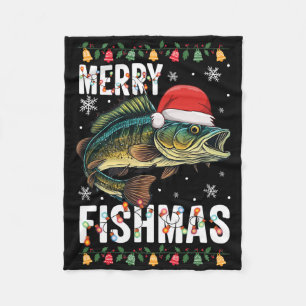 Merry Fishmas Funny Fishing Christmas Pajama Fishe Fleece Blanket