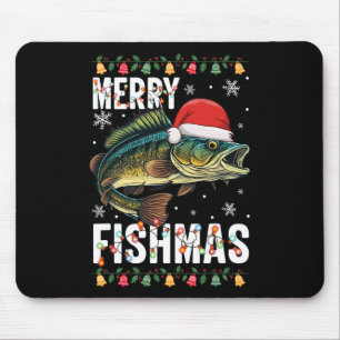 Merry Fishmas Funny Fishing Christmas Pajama Fishe Mouse Mat
