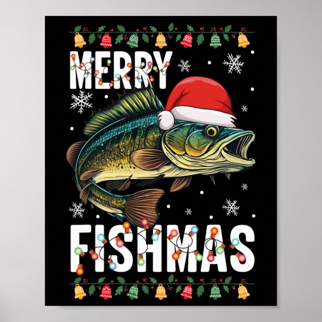 Merry Fishmas Funny Fishing Christmas Pajama Fishe Poster (Front)