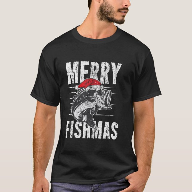 Merry Fishmas Funny Fishing Christmas T-Shirt (Front)