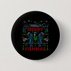 Merry Fishmas Funny Fishing Ugly Christmas Sweater 6 Cm Round Badge