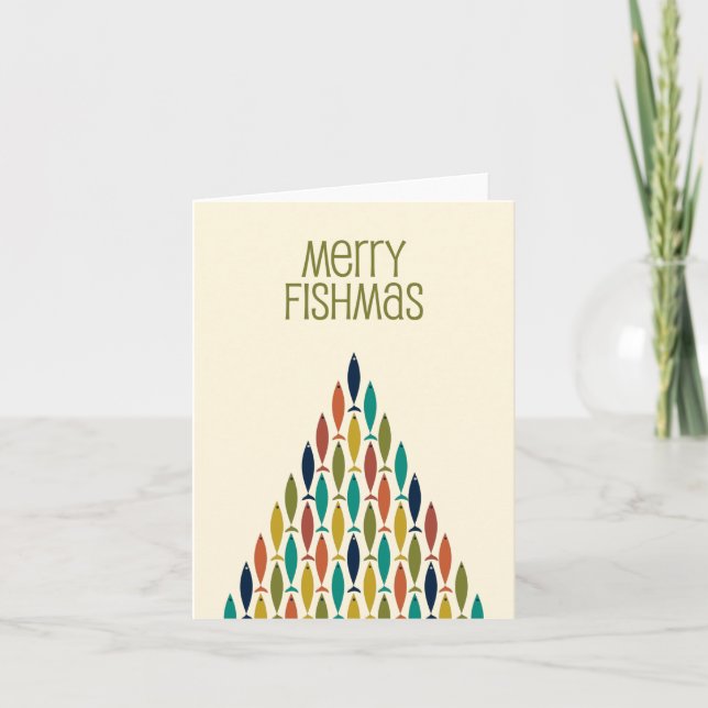 Merry Fishmas Funny Midcentury Christmas Fish Card (Front)