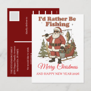 Merry Fishmas Funny Santa Fishing Holiday Photo  Postcard