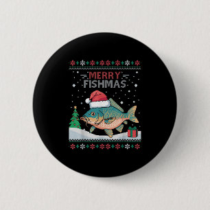 Merry Fishmas - Funny Ugly Christmas Carp Fishing  6 Cm Round Badge