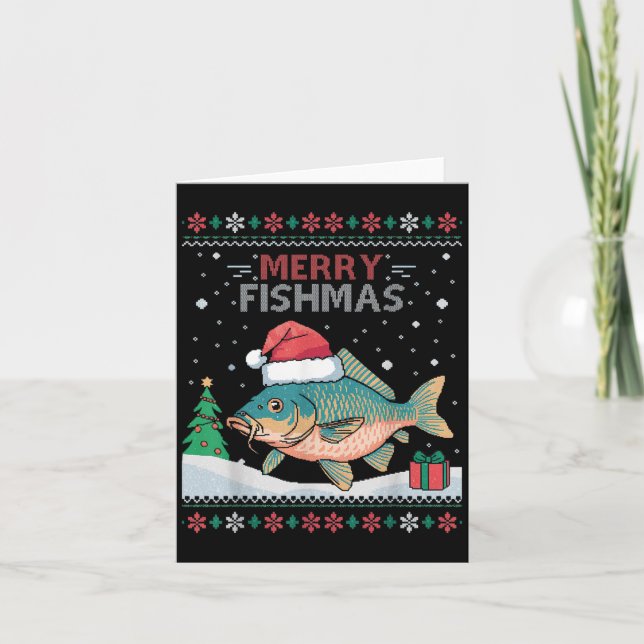 Merry Fishmas - Funny Ugly Christmas Carp Fishing  Card (Front)