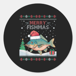Merry Fishmas - Funny Ugly Christmas Carp Fishing Classic Round Sticker