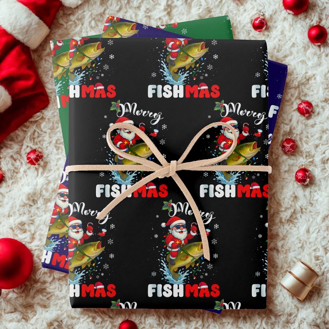 Merry Fishmas Gift Wrap, Fish Fishing Christmas Wrapping Paper Sheet (Creator Uploaded)