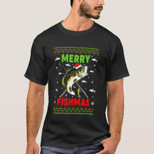 Merry Fishmas Lights Santa Hat Fish Fishing Fisher T-Shirt