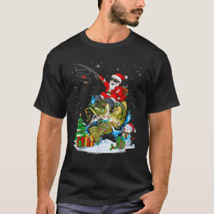 Merry Fishmas Santa Claus On Fish Christmas Tree L T-Shirt