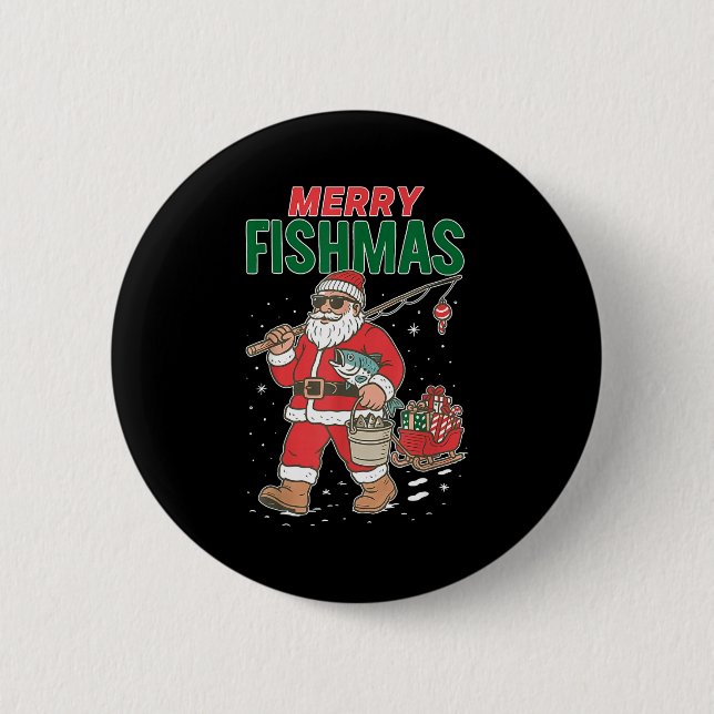 Merry Fishmas Santa Fishing Funny Christmas Fisher 6 Cm Round Badge (Front)