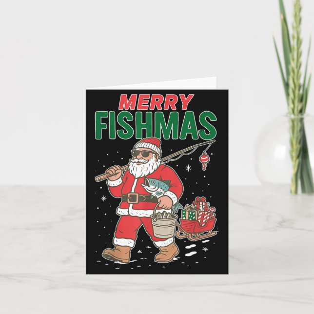 Merry Fishmas Santa Fishing Funny Christmas Fisher Card (Front)