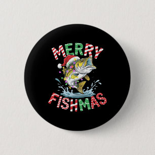 Merry Fishmas Santa Fishing Funny Fisherman Christ 6 Cm Round Badge