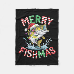Merry Fishmas Santa Fishing Funny Fisherman Christ Fleece Blanket