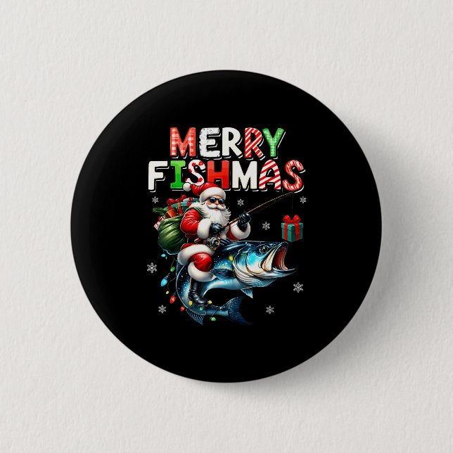 Merry Fishmas Santa Fishing Lovers Funny Fisherman 6 Cm Round Badge (Front)