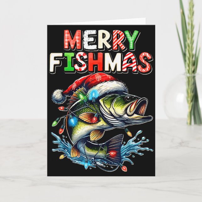 Merry Fishmas Santa Fishing Lovers Funny Fisherman Card (Front)
