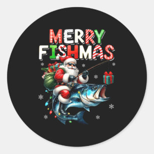 Merry Fishmas Santa Fishing Lovers Funny Fisherman Classic Round Sticker