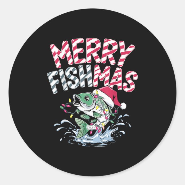 Merry Fishmas Santa Fishing Lovers Funny Fisherman Classic Round Sticker (Front)